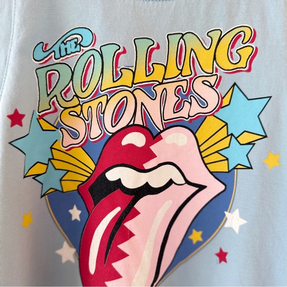 Zara Girls Washed Effect The Rolling Stones Graphic Tank Top Blue Size 6-7 - Picture 3 of 6